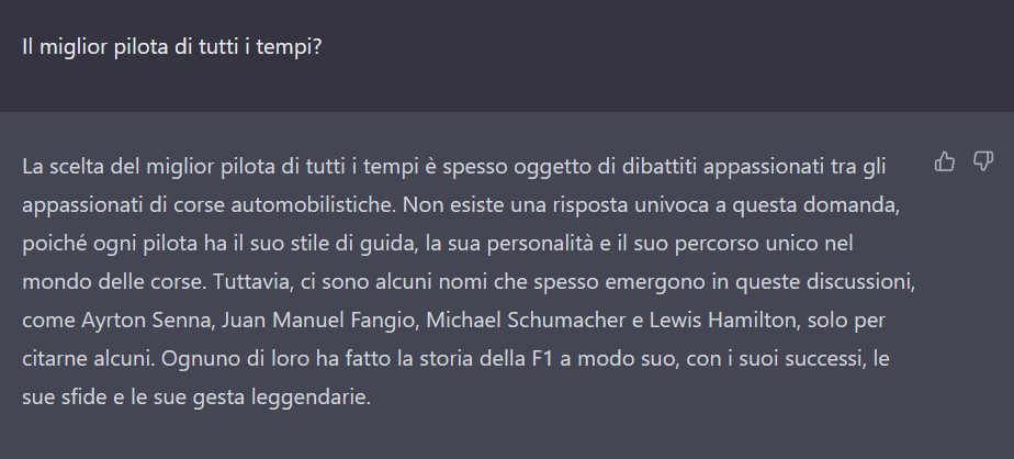 F1 e Chat GPT: Intervista ad un’intelligenza artificiale